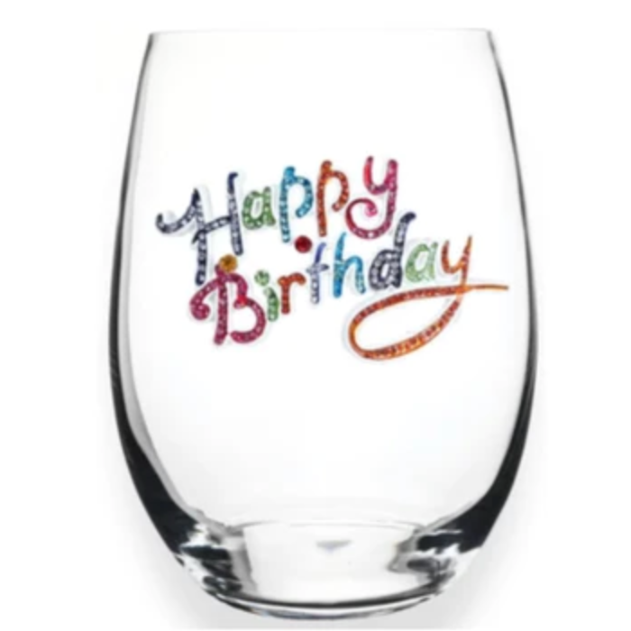 Happy Birthday Jeweled Stemless Wine Glass