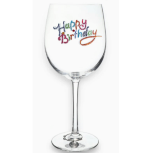Happy Birthday Jeweled Stemmed Wine Glass