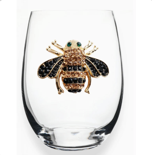 Queen Bee Jeweled Stemless Wine Glass