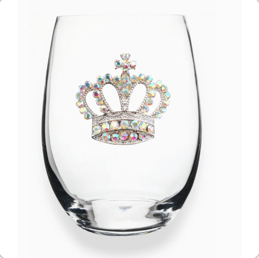 Aurora Borealis Crown Jeweled Stemless Wine Glass