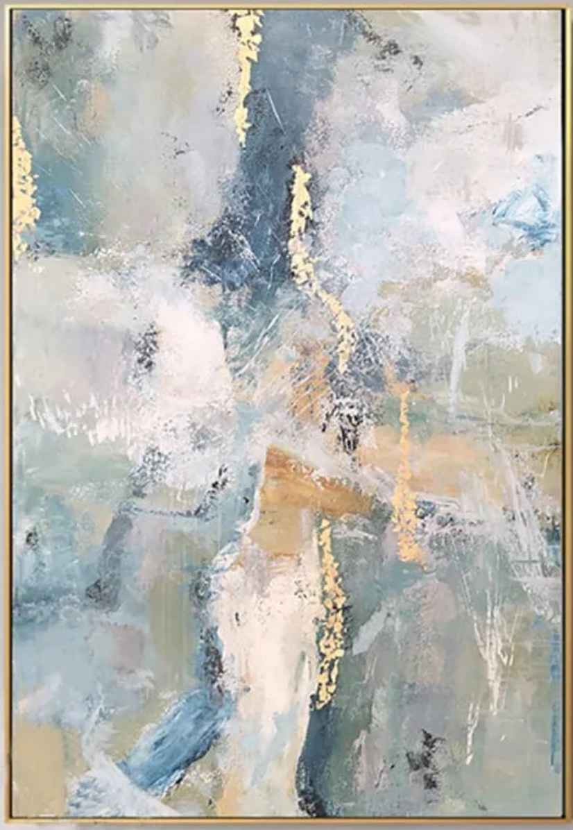 Gold in the Blue Framed Canvas Art
