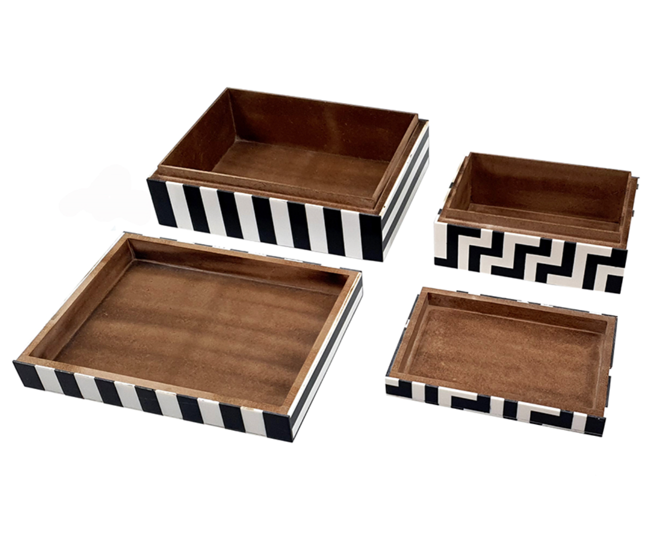 Black and White Stripe Lidded Box - Large