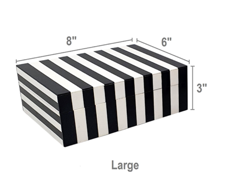 Black and White Stripe Lidded Box - Large
