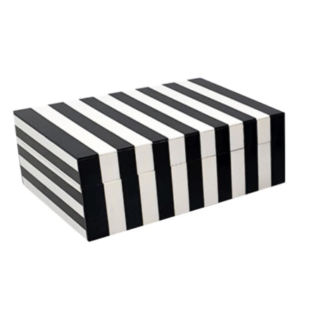 Black and White Stripe Lidded Box - Large