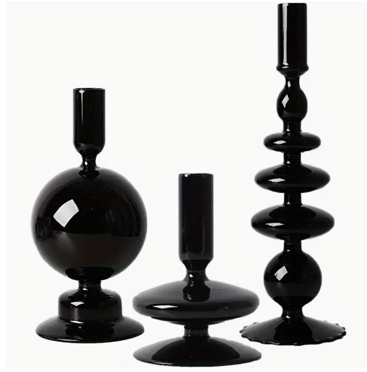 Glass Elevated Sturdy Taper Candle Holder - Black 7 in.
