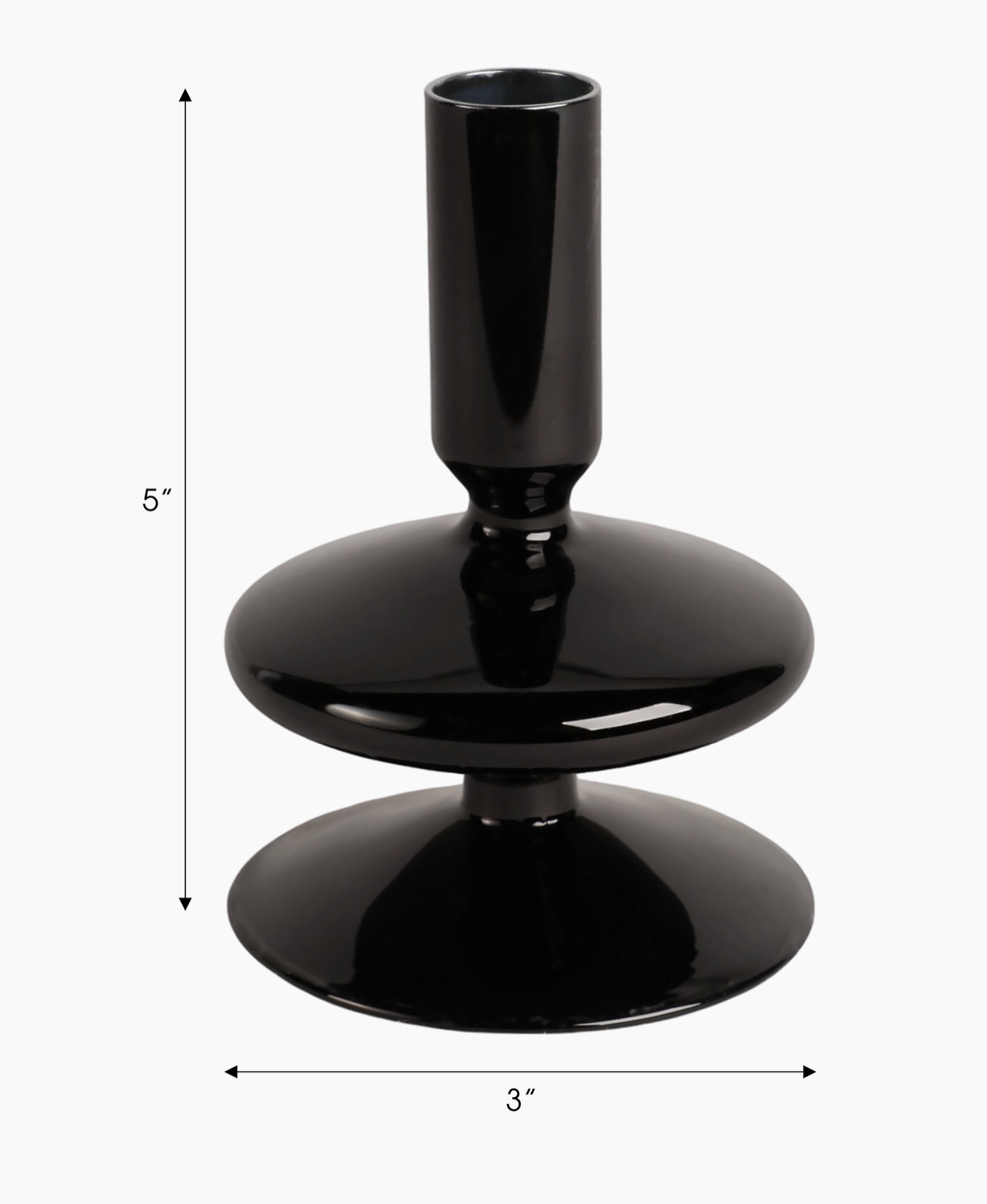 Glass Taper Candle Holder Wide Stable Base - Black 5 in.