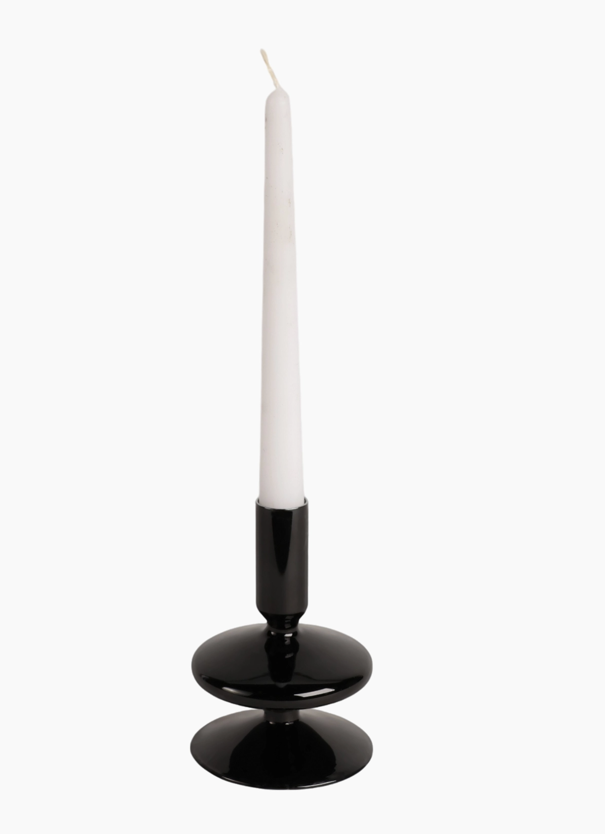 Glass Taper Candle Holder Wide Stable Base - Black 5 in.