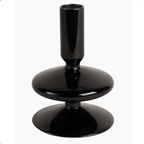 Glass Taper Candle Holder Wide Stable Base - Black 5 in.