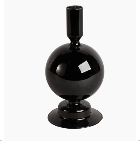 Glass Elevated Sturdy Taper Candle Holder - Black 7 in.