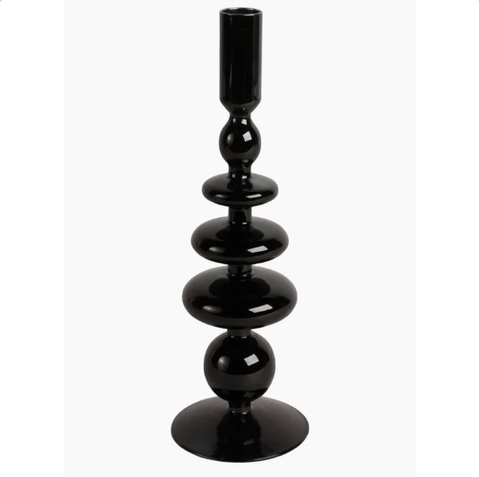 Glass Stylish Vintage Taper Candle Holder - Black 11 in.