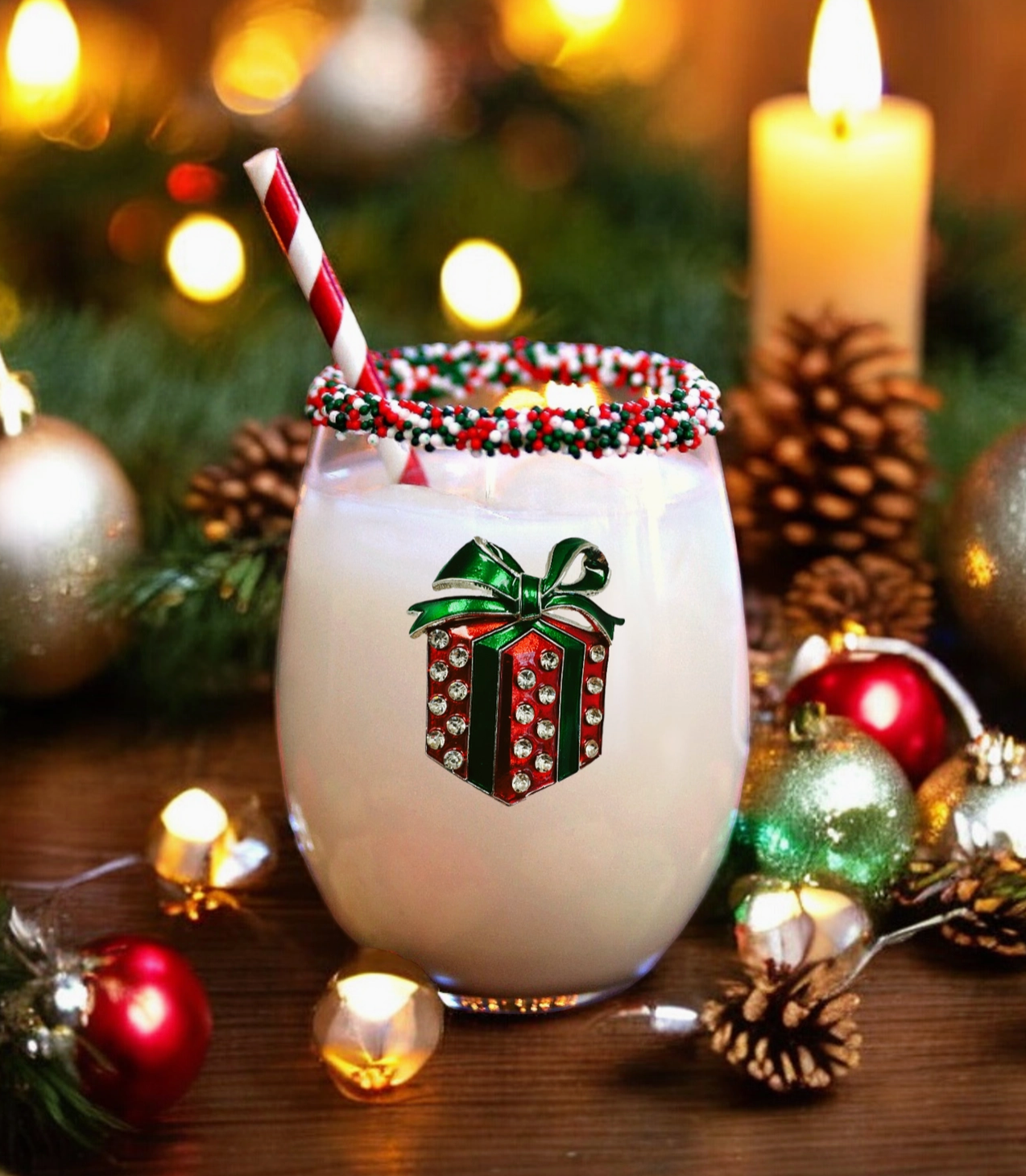 Present Holiday Jeweled Stemless Wine Glass