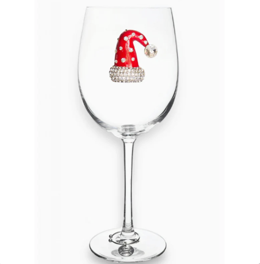 Santa Hat Holiday Jeweled Stem Wine Glass