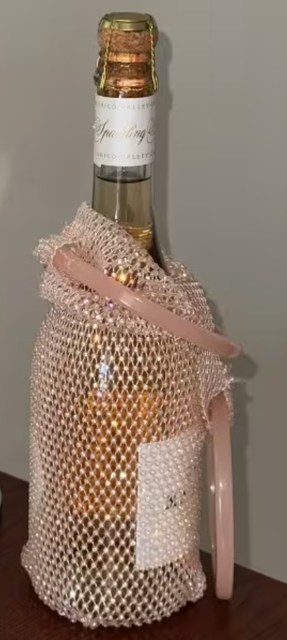 Rhinestone Mesh Wine & Champagne Bottle Bag - Pink