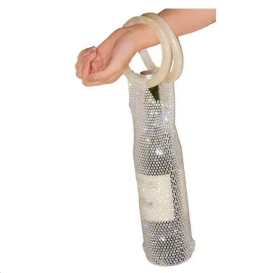 Rhinestone Mesh Wine & Champagne Bottle Bag - Ivory