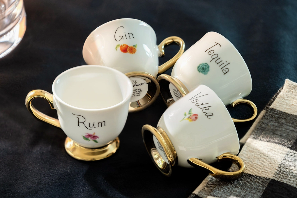 Golden Spirits Fine Porcelain 2oz Demitasse Cup Set with Pink Gift Box