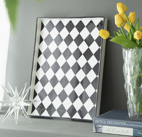 Checkered Black and White Rectangular Tray