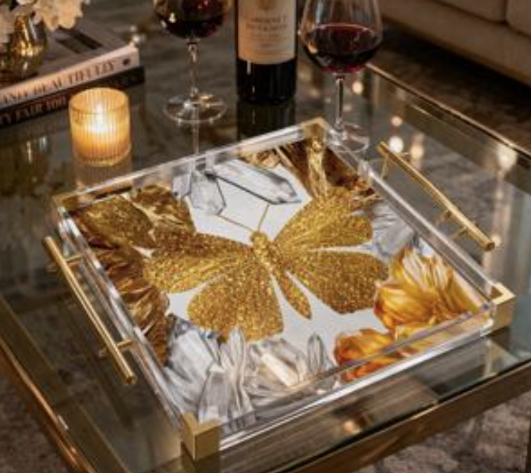 Gold Butterfly Acrylic Serving Tray