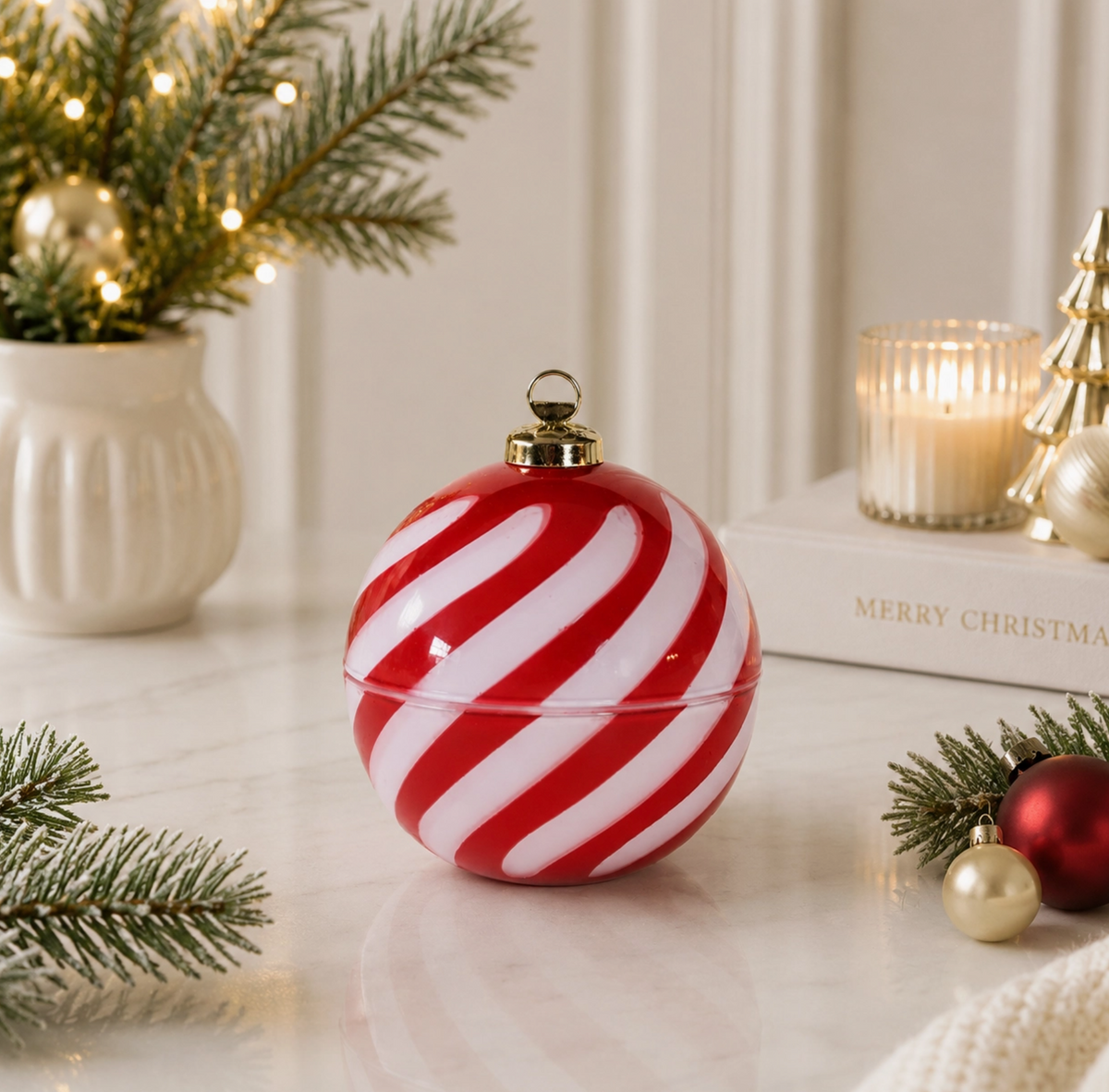 Red Candy Cane Christmas Ornament Candle
