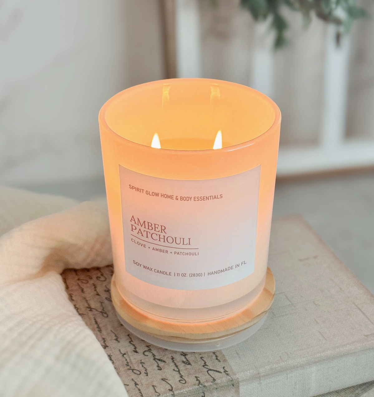 Amber Patchouli - 11oz Iridescent White Glass Soy Candle