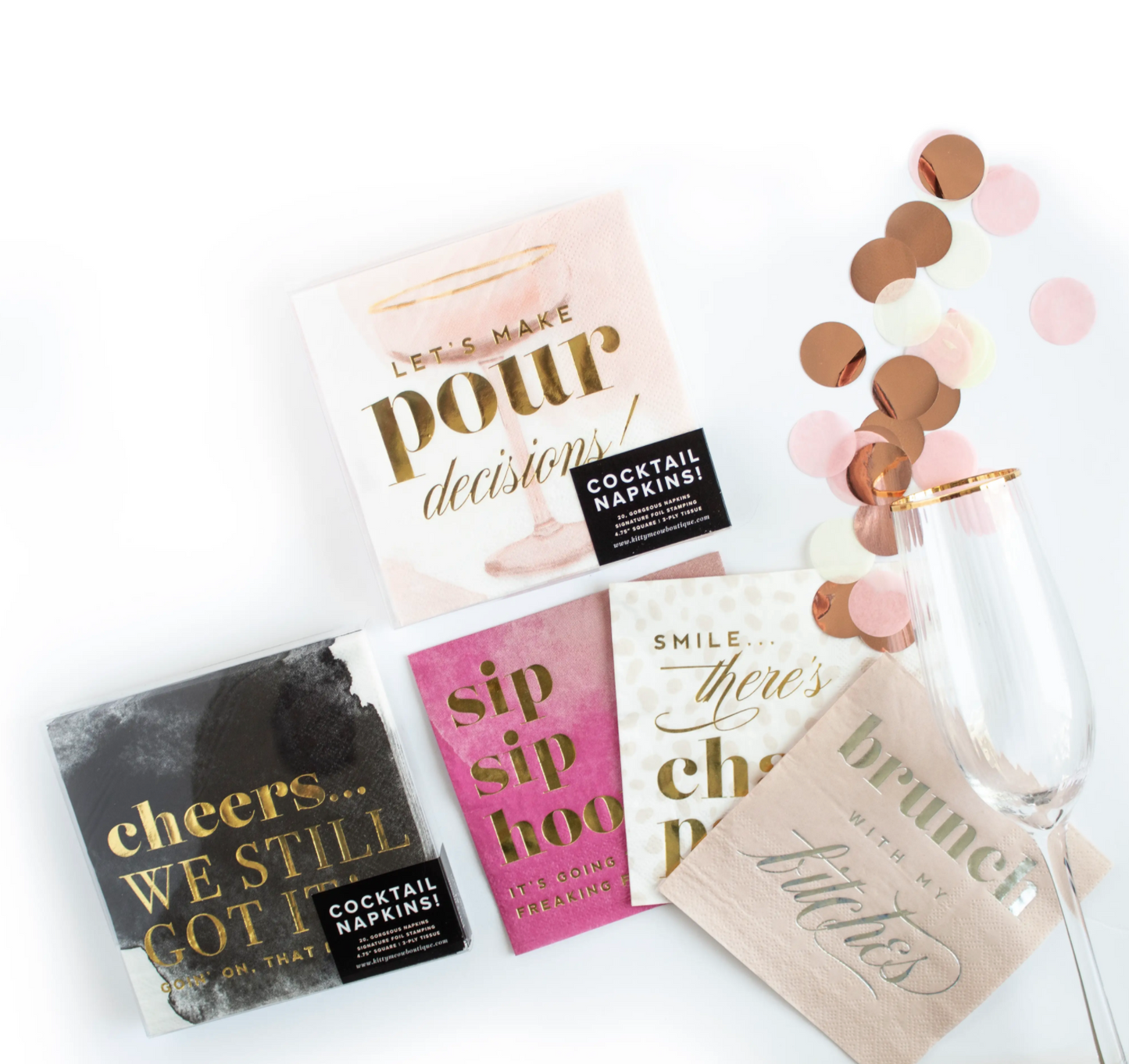 Cheers! Black & White Watercolor Cocktail Party Napkins