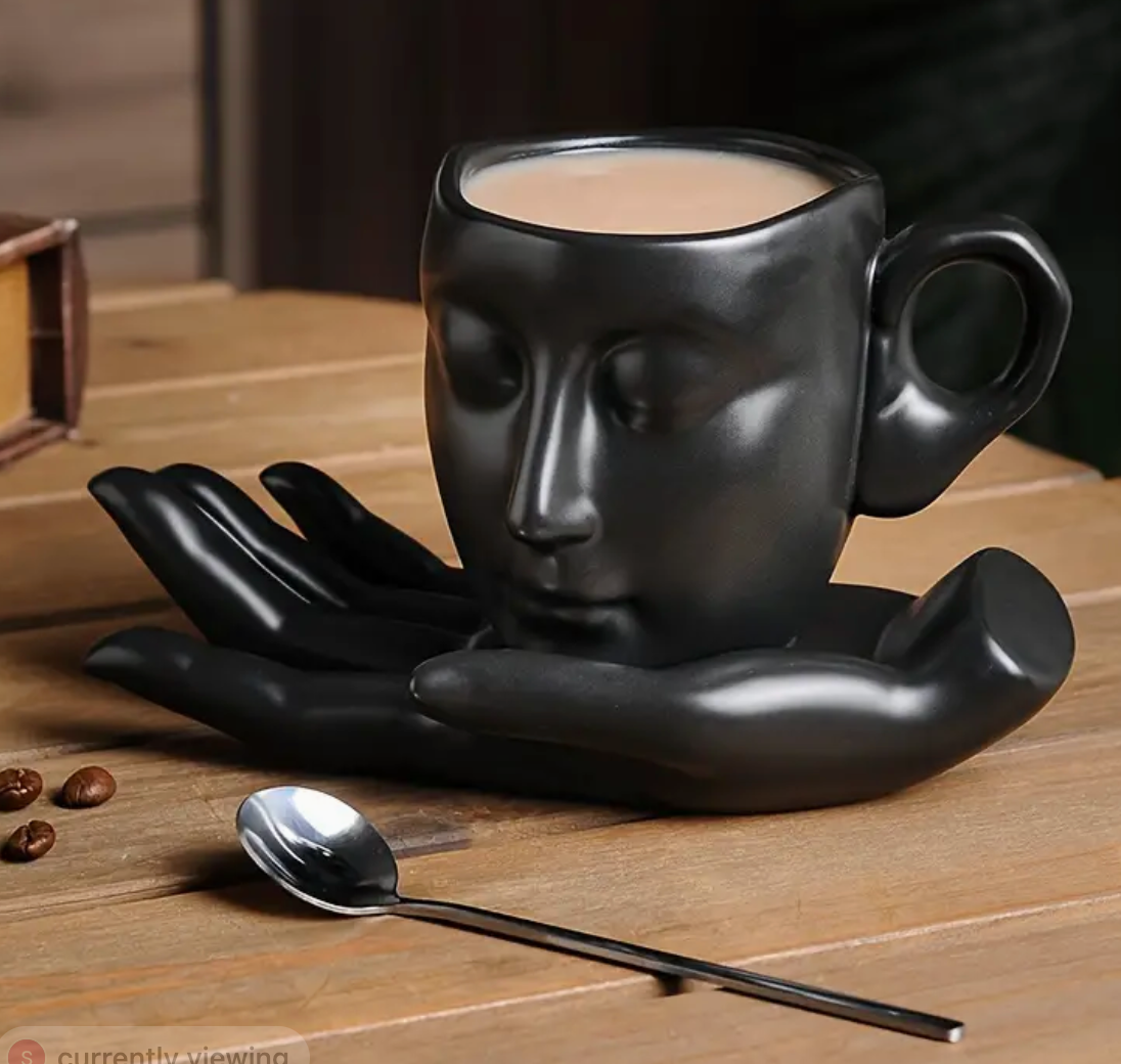 Face in Hand Tea Set - Black