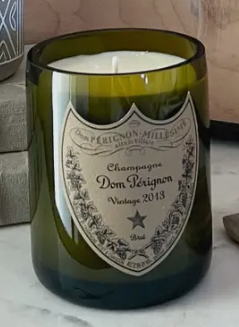 Recycled Dom Perignon Bottle - Vintage Label Candle 15oz.