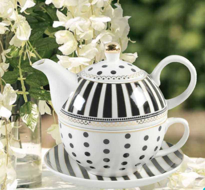 Tea For One - White & Black Polka Dots