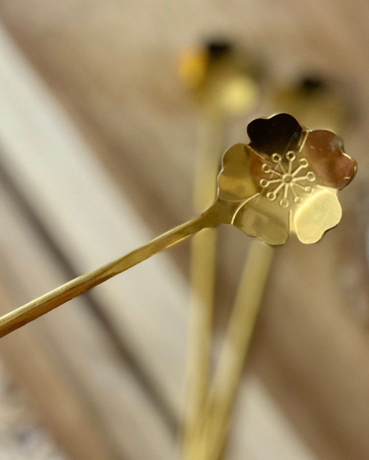 Spoon - Flower Shaped - Golden Brass Tea Spoon