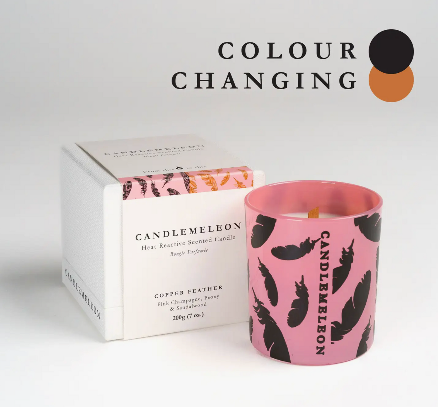 CANDLEMELEON - Copper Feather - Pink Champagne, Peony & Sandalwood Candle