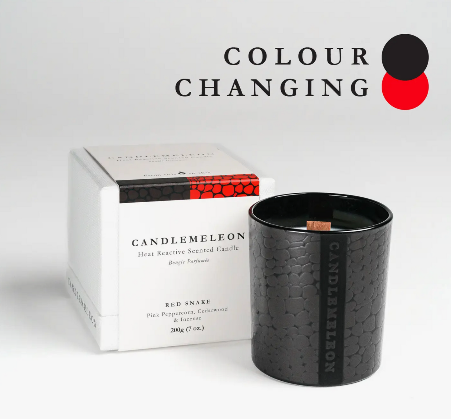 CANDLEMELEON - RED SNAKE - Pink Peppercorn, Cedarwood & Incense Candle