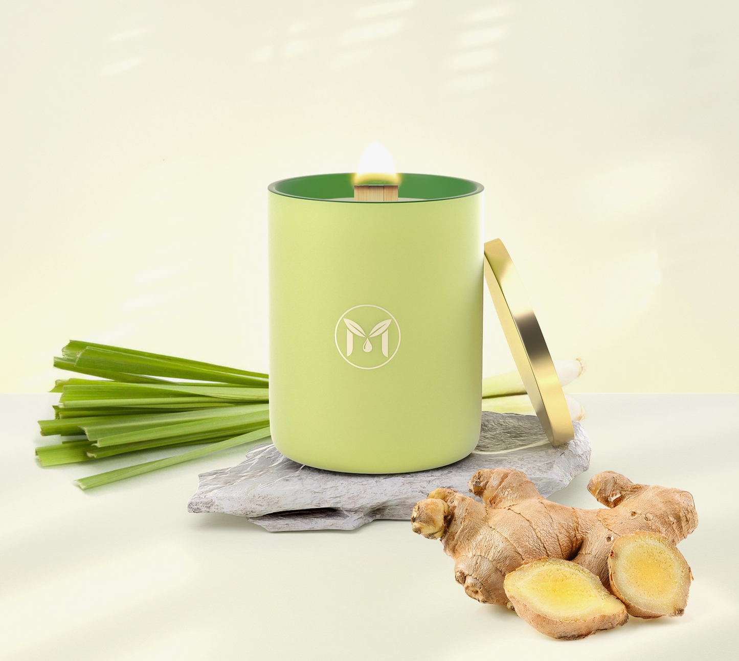 Lemongrass Ginger 100% Soy Wax Crackling Wood Wick Candle