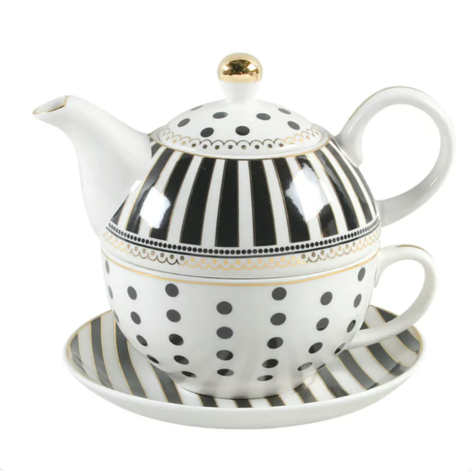 Tea For One - White & Black Polka Dots
