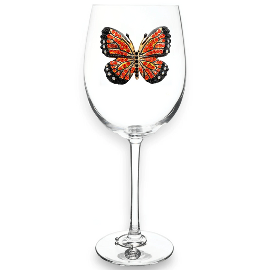 Monarch Butterfly Jeweled Stemmed Wine Glass