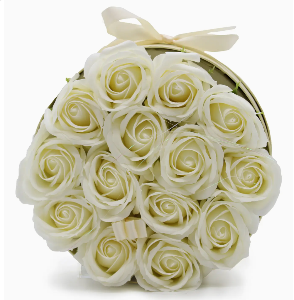 Soap Flower Gift Bouquet - 14 Cream Roses