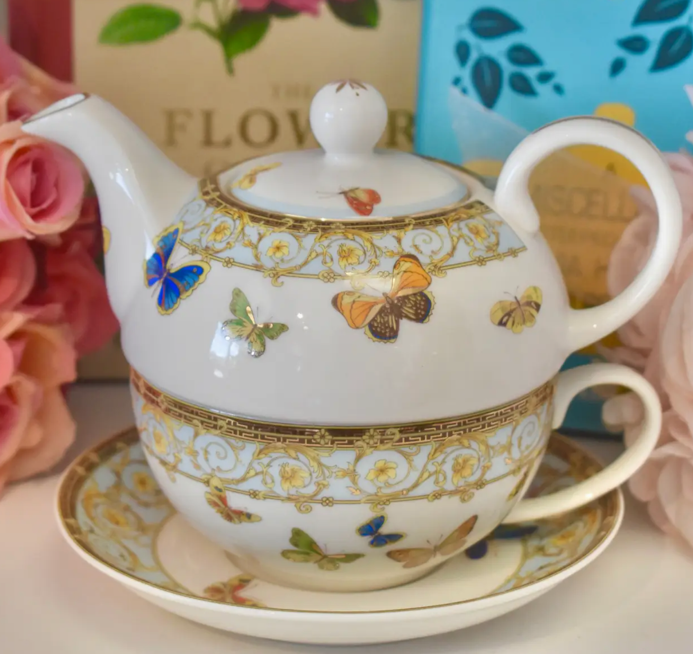 Tea For One - Floral Garland Meadow Monarch Butterflies