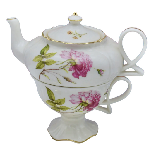 Tea For One - Dahlia Orchids Spring, Teapot, Footed Cup