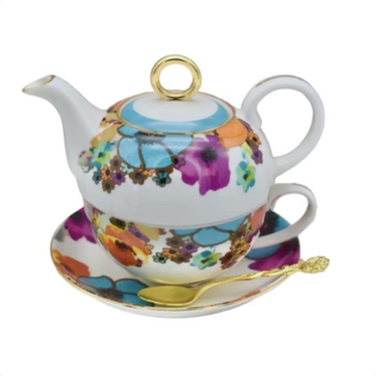 Tea For One Gift Set -  Fiesta Purple Orange Blue Florals