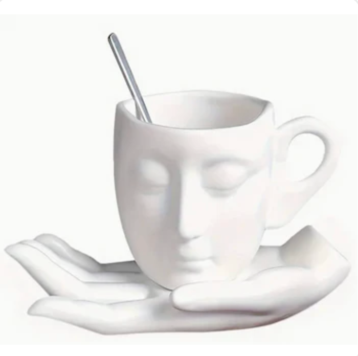 Face in Hand Tea Set - White