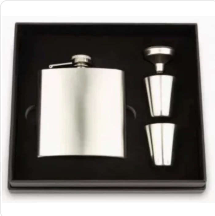 Silver - Stainless Steel Hip Flask Gift Box Set