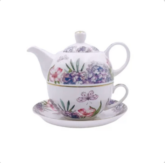 Tea For One -  Shades of Purple Floral Design