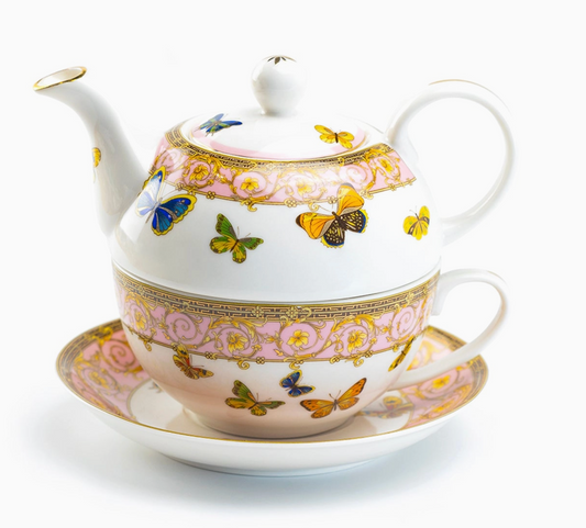 Tea For One - Floral Garland Meadow Monarch Butterflies - Pink