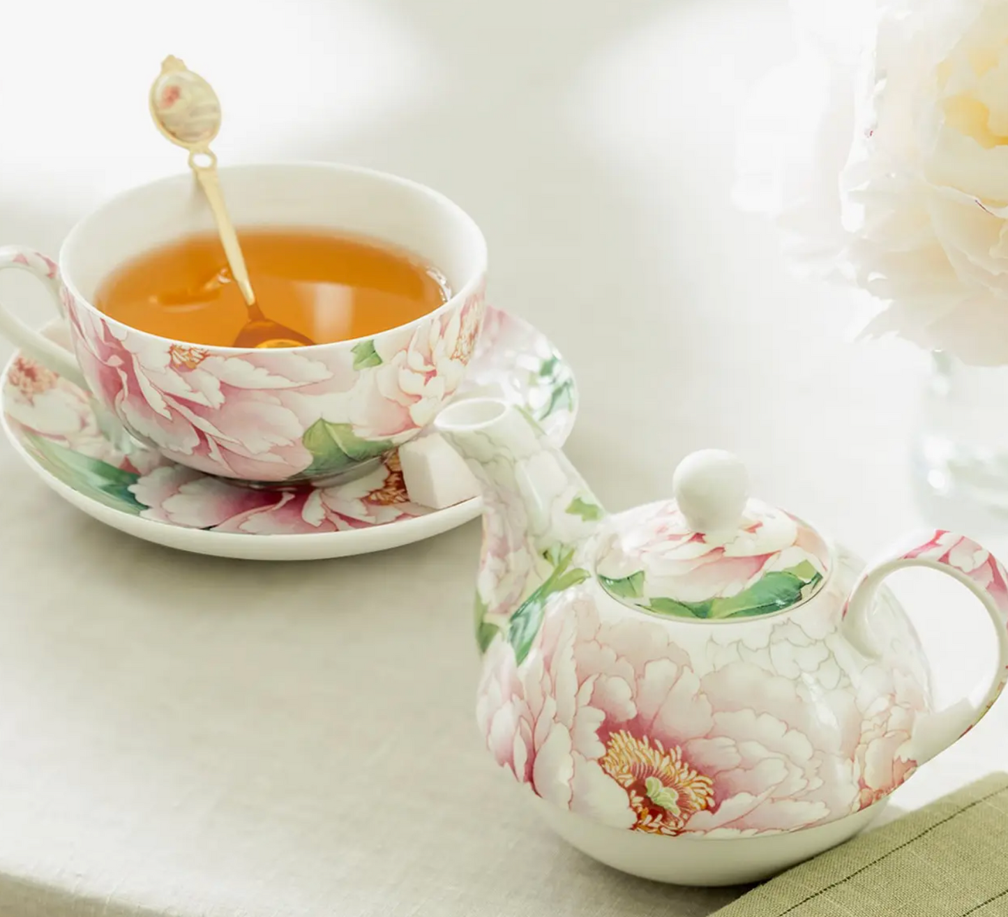 Tea For One - Empire Peony Fine Porcelain - Pink