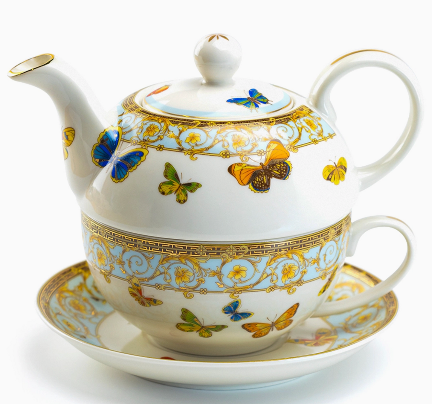 Tea For One - Floral Garland Meadow Monarch Butterflies - Blue