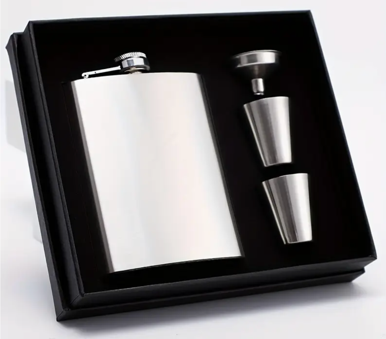 Silver - Stainless Steel Hip Flask Gift Box Set