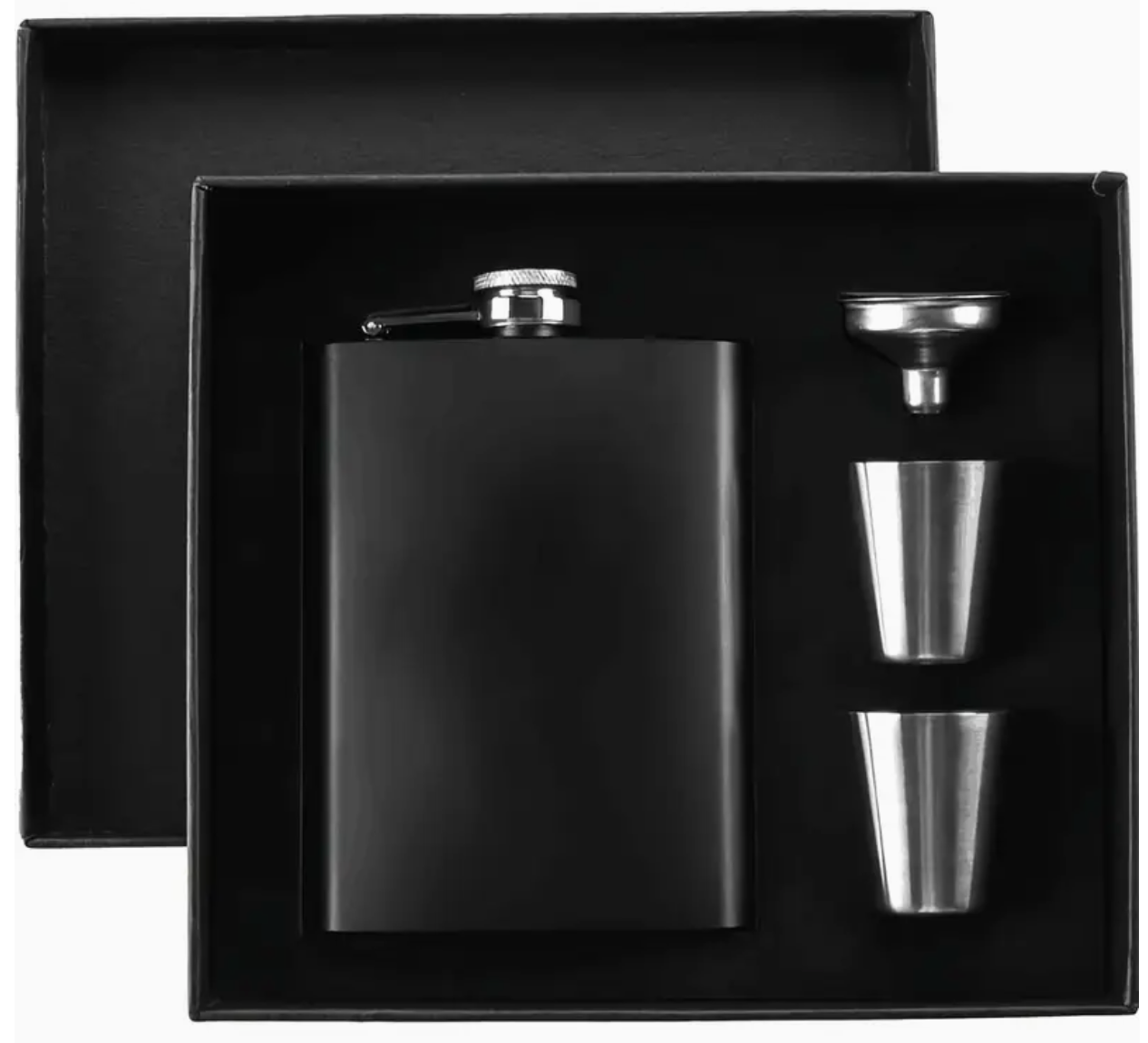 Black Metal Hip Flask Set