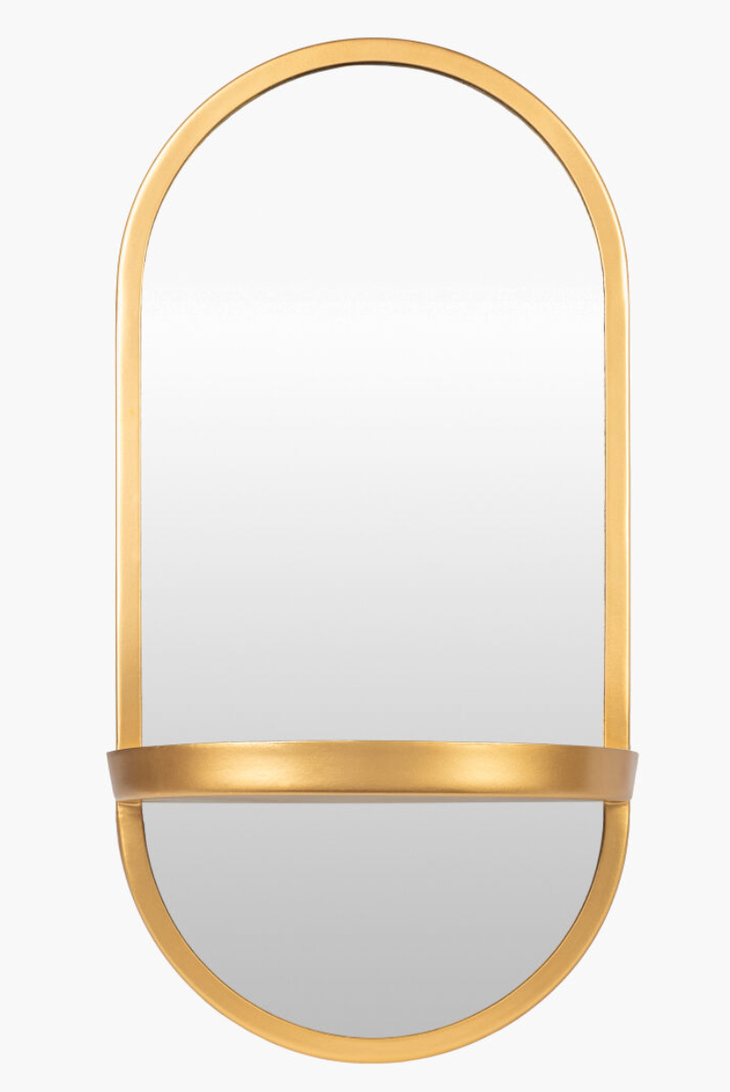 Oval Gold Mirror with Shelf