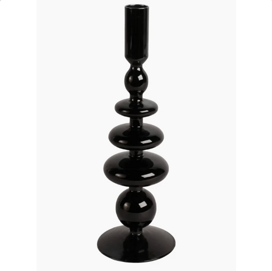 Glass Stylish Vintage Taper Candle Holder - Black 11 in.