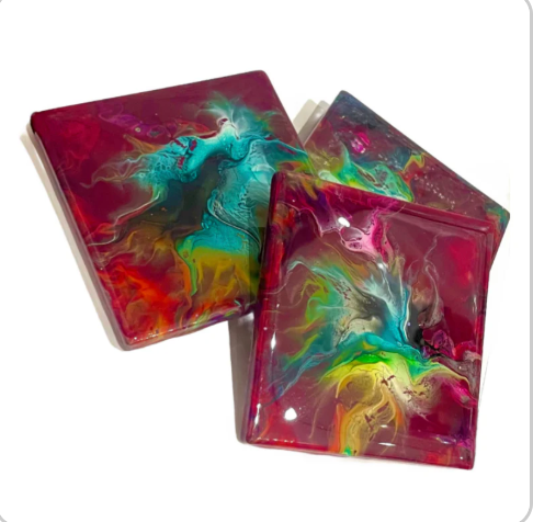 Assorted Cool & Vivid Colors - Handmade Resin Coasters