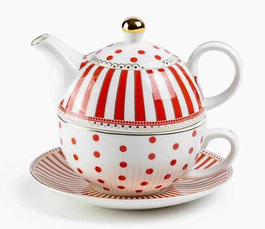 Tea For One - White & Red Polka Dots