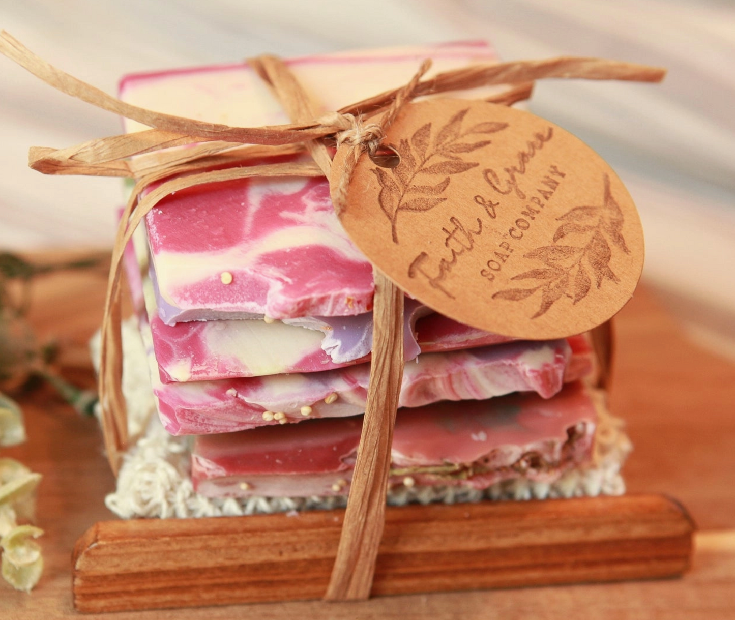 Soap Ends Gift Set with Wood Soap Dish and Sisal Bag